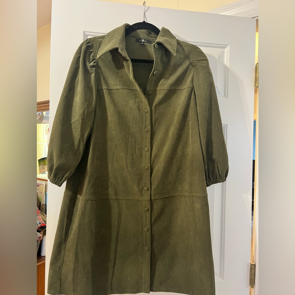 Green corduroy shirt dress